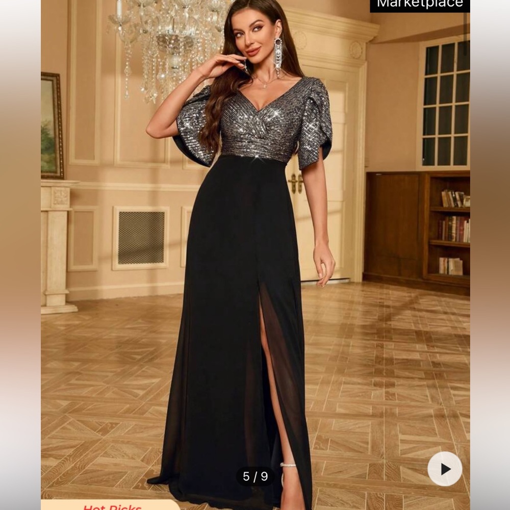 Elegant Black and Silver Evening Gown